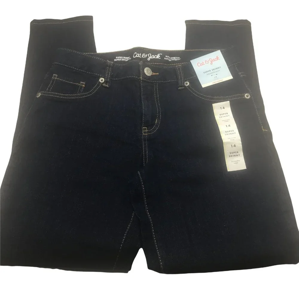 Cat & Jack Girl's Size 14 Adjustable Waist Super Skinny Jean Blue Denim New